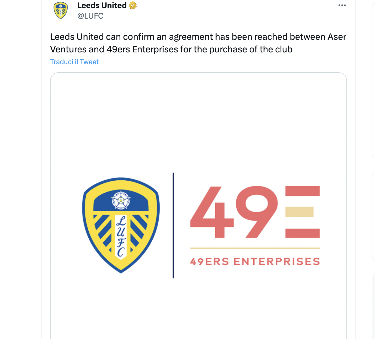 Sampdoria: Radrizzani ha ceduto le quote del Leeds United agli americani dei 49ers Enterprises