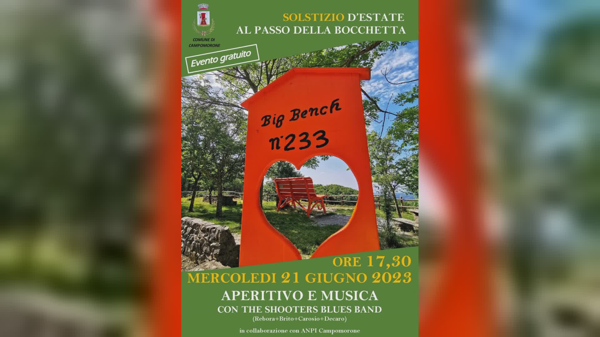 Campomorone festeggia l'estate, aperitivo e musica alla Big Bench, Telenord in diretta dalle 17,15
