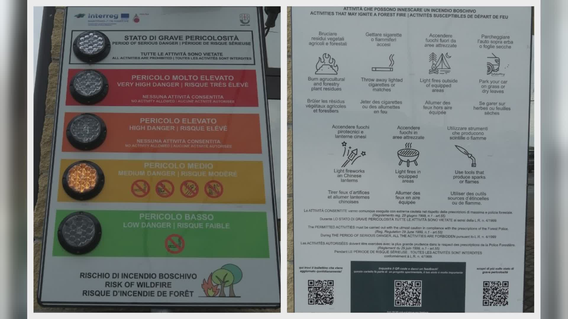 Albenga, primo pannello informativo in Liguria per l'allarme incendi