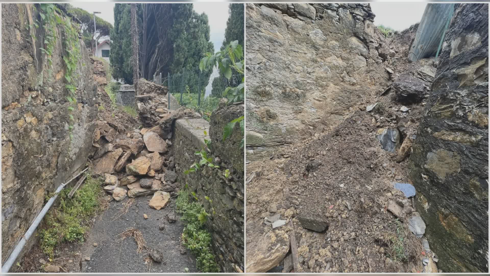 Maltempo a Genova, crollano due muri a Sant'Ilario: strada bloccata