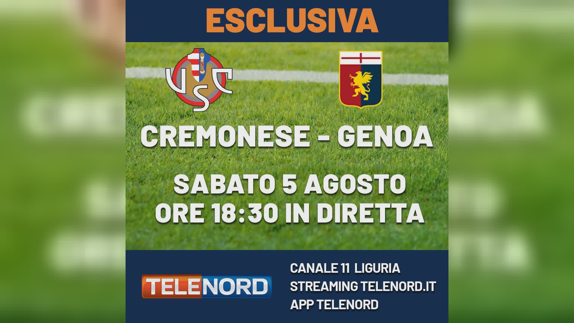 Cremonese-Genoa, sabato 5 alle 18,30 diretta in esclusiva su Telenord canale 11 DT e in streaming