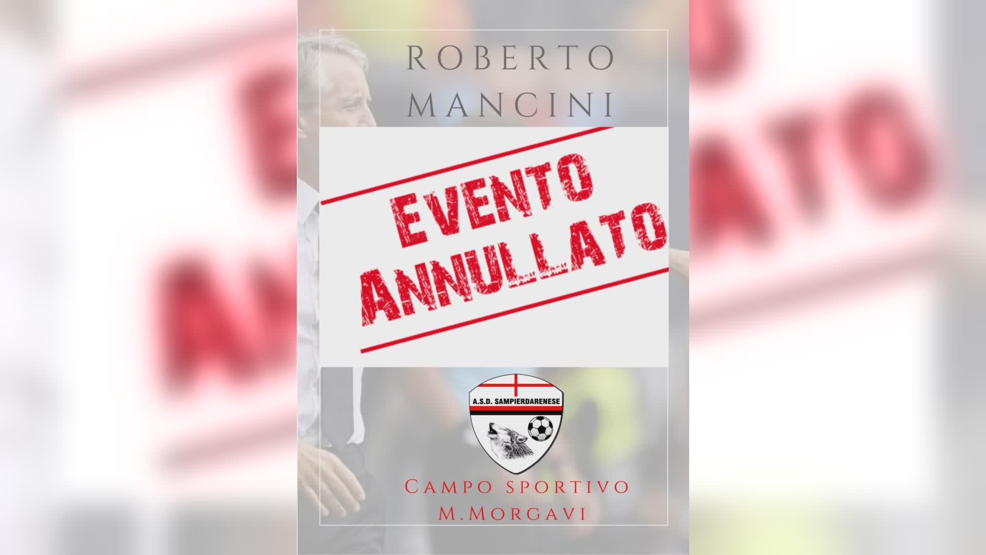Mancini, annullata la visita al Morgavi di Sampierdarena. Il presidente Pittaluga: "Impegni improvvisi del mister, verrà alla prima occasione utile"