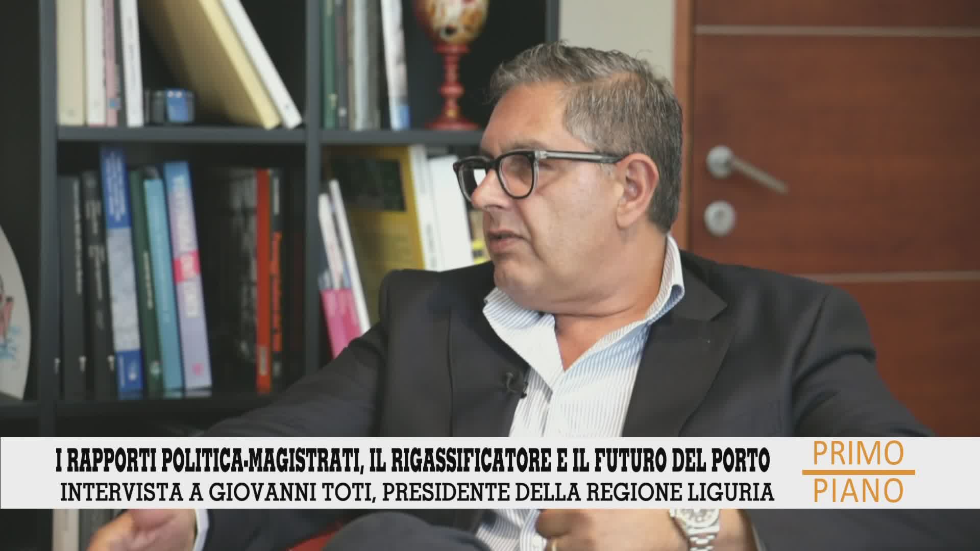 Primo piano, intervista al presidente della Liguria Giovanni Toti: rapporti politica-magistrati, il rigassificatore e il futuro del porto