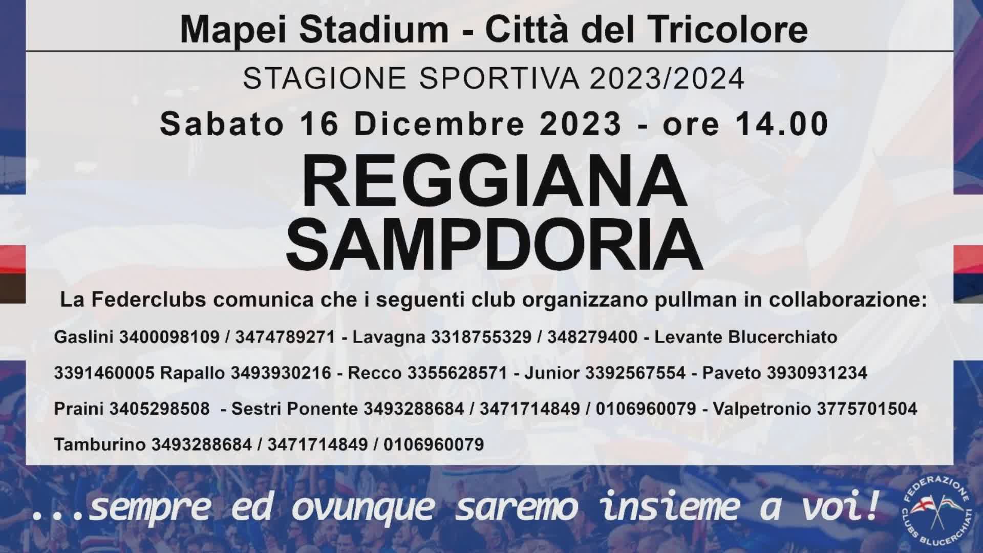 Sampdoria, tifosi mobilitati: i pullman per la trasferta di Reggio Emilia