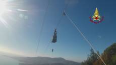 Rapallo, esercitazione dei Vigili del Fuoco sulla funivia Montallegro