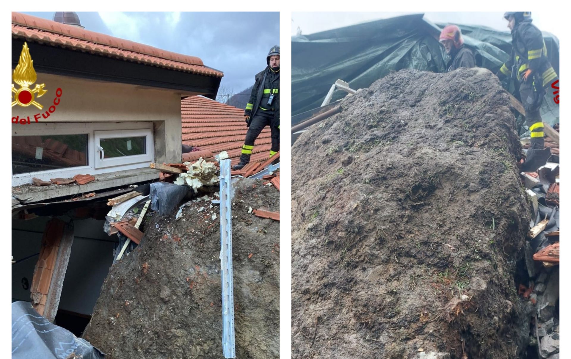 Crocefieschi, sopralluogo dei vigili del fuoco nella scuola colpita dal masso: recupero beni e copertura della parte interessata