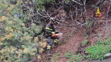Genova, smottamento a Borzoli: i vigili del fuoco tagliano alberi per evitare che cadano