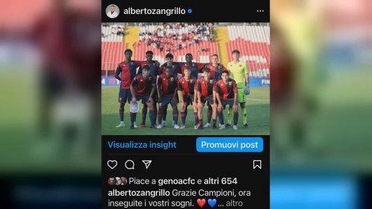 Genoa, il messaggio del presidente Zangrillo all'under 18: "Grazie Campioni, ora inseguite i vostri sogni"