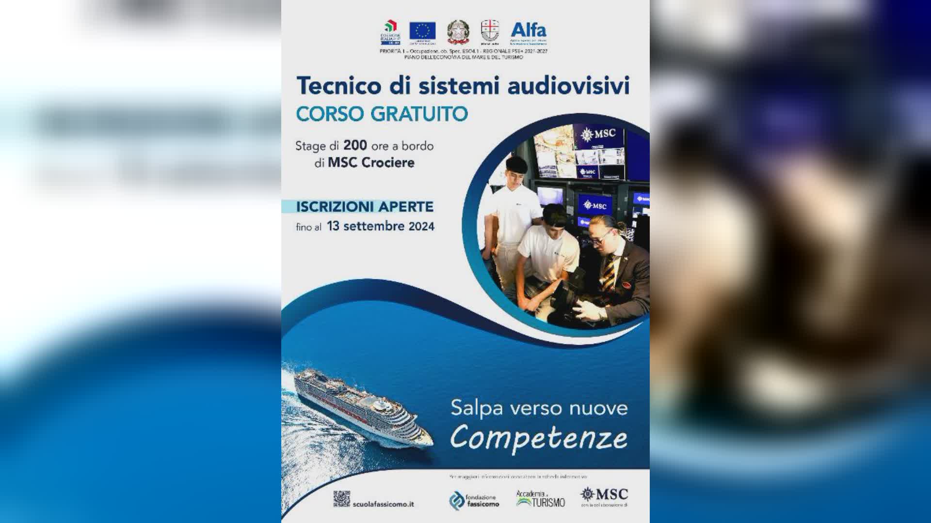 Liguria, aperte le iscrizioni al corso gratuito "Tecnico Sistemi Audiovisivi" in collaborazione con Msc crocere