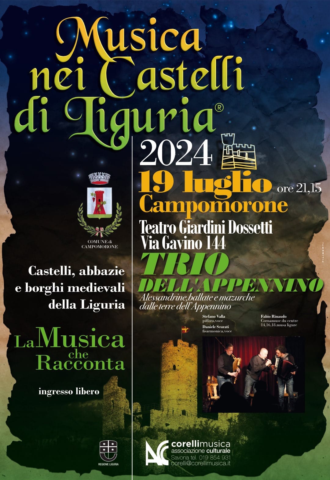 Campomorone: Venerdì il Trio dell'Appennino in "Musica nei Castelli di Liguria"