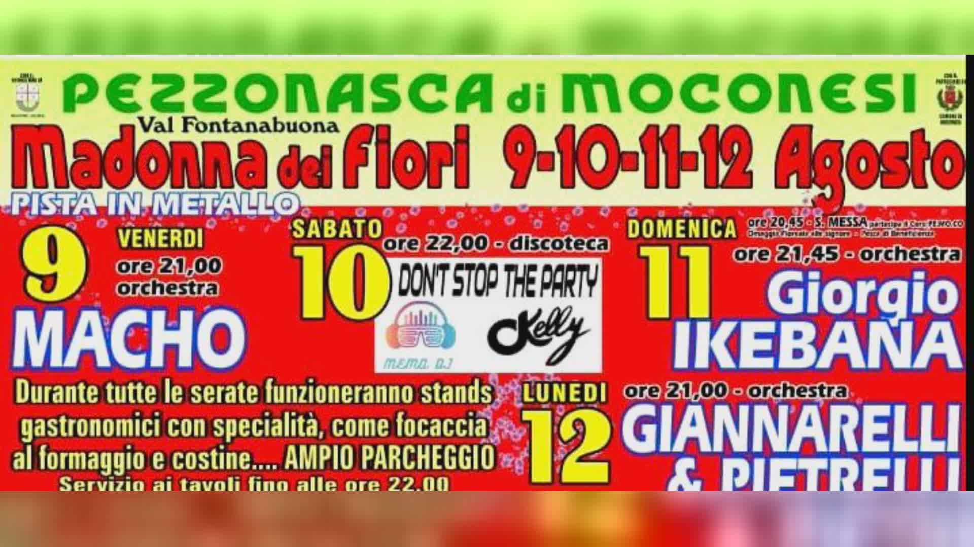 Pezzonasca di Moconesi: Festa Madonna dei Fiori, stand gastronomici e danze fino al 12 agosto