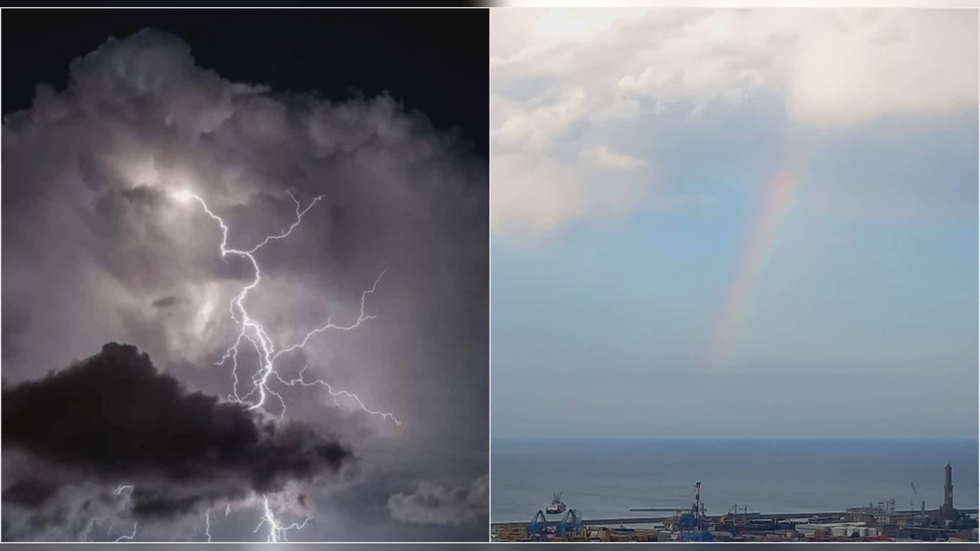 Genova, forti piogge e fulmini nella notte. Ma al mattino appare l'arcobaleno