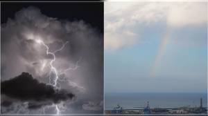 Genova, forti piogge e fulmini nella notte. Ma al mattino appare l'arcobaleno