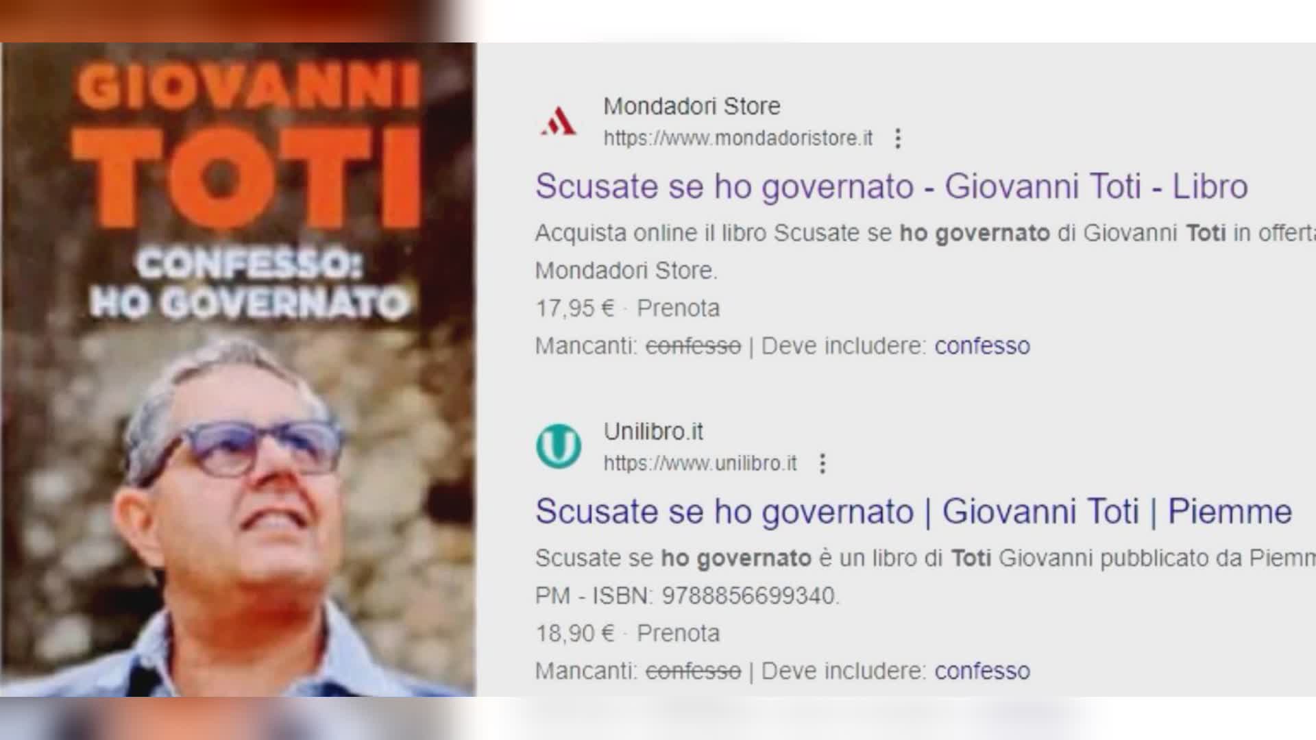 Toti: da "Scusate se ho governato" a "Confesso: ho governato", l'atteso memoriale cambia titolo