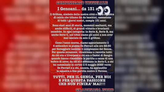 Genoa, tifosi in piazza De Ferrari questa sera per i 131 anni del club