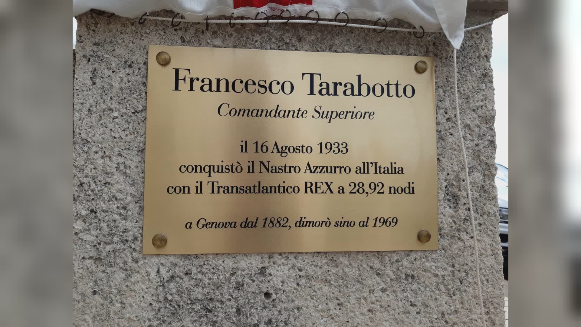 Genova, inaugurata in Corso Italia la targa per Francesco Tarabotto: attraversò l'Oceano Atlantico con il transatlantico Rex