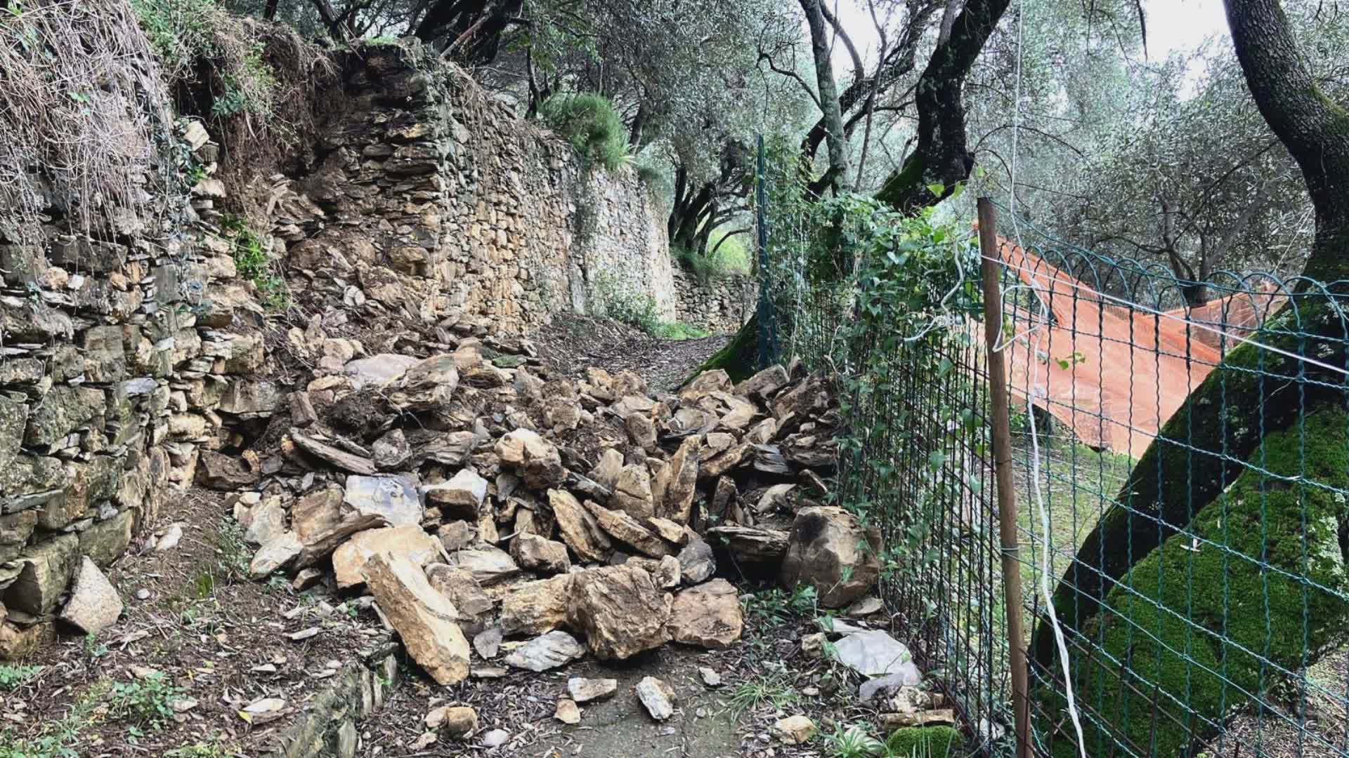 Recco, crollo di un muraglione in Salita Aigo': strada impercorribile