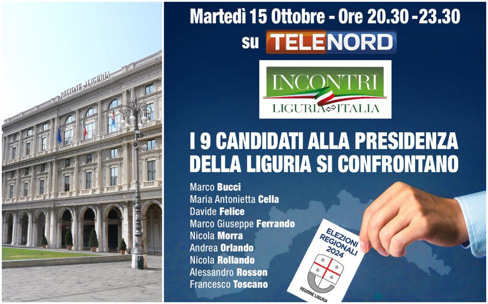 Regionali, stasera su Telenord il confronto tra i candidati alla presidenza di Regione 