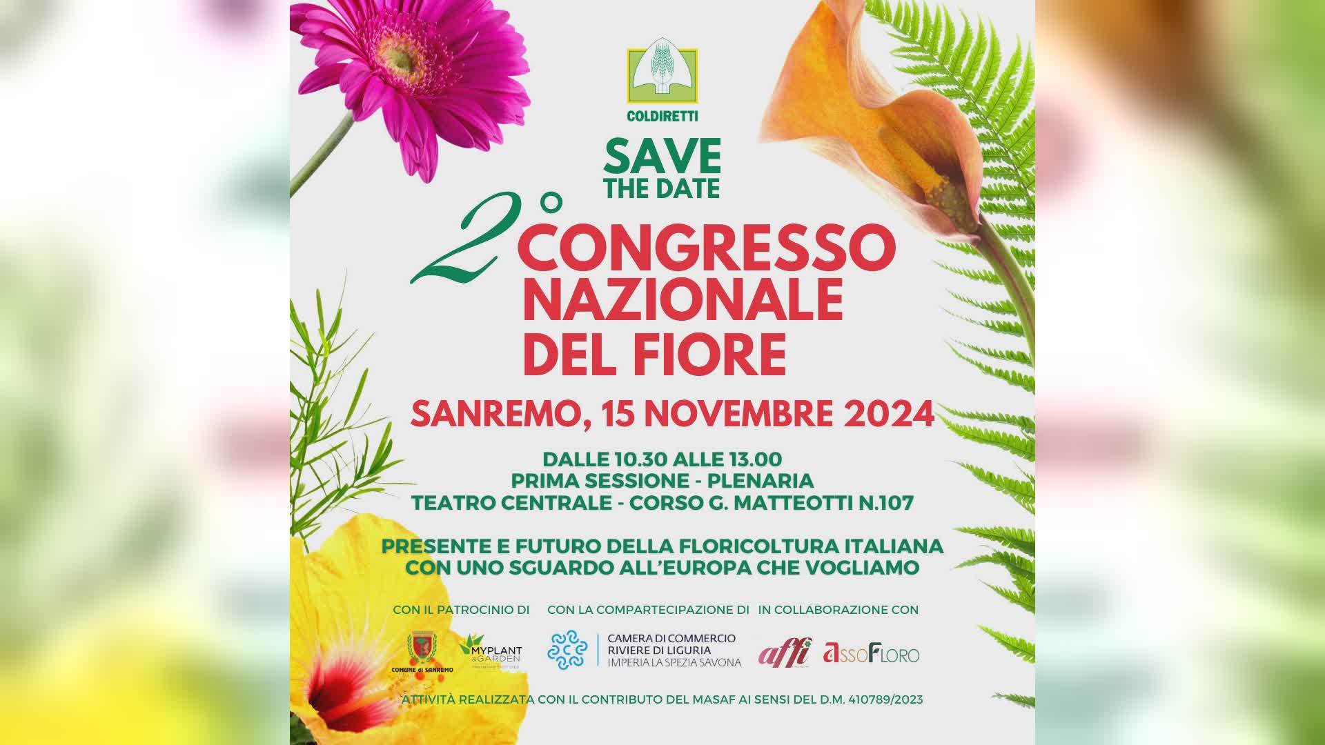 Sanremo, venerdì 15 novembre il secondo congresso nazionale del fiore