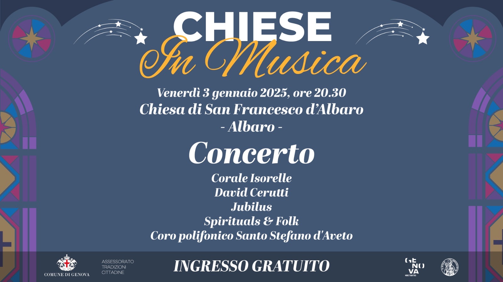 “Chiese in Musica”, questa sera concerto alla San Francesco d’Albaro