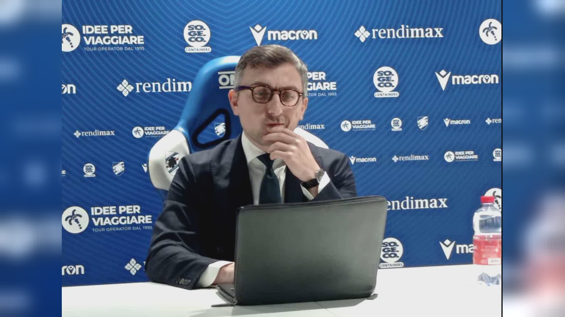 Sampdoria, Manfredi: "Il progetto non cambia di un millimetro, mai ricevuto offerte per il club. Sarà un percorso lungo ma ci riscatteremo"