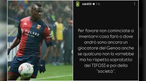 Balotelli sui social: "Ho rispetto soprattutto dei tifosi, e poi della "società". Sono ancora un giocatore del Genoa"