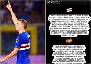 Ex Sampdoria, Jankto dice addio al calcio a 29 anni: "Troppi infortuni, passerò più tempo con mio figlio"