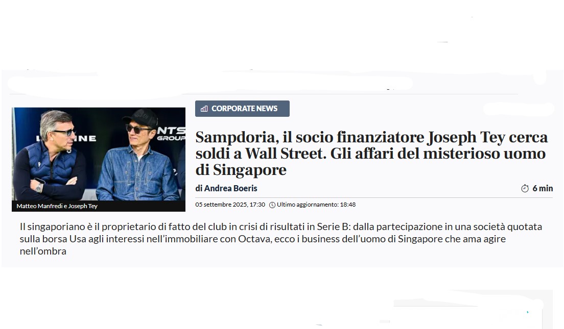 Non solo Sampdoria: tutti gli investimenti di Joseph Tey fra Singapore e Wall Street, dal software alla ristorazione agli e-sports