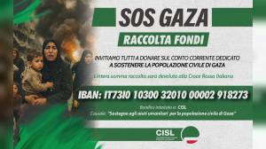 Cisl Liguria lancia una raccolta fondi per Gaza: “Un gesto collettivo di responsabilità e speranza”