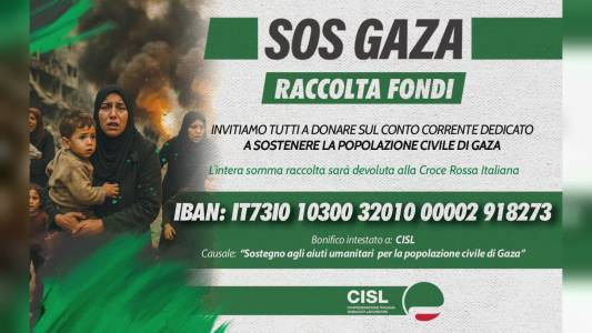 Cisl Liguria lancia una raccolta fondi per Gaza: “Un gesto collettivo di responsabilità e speranza”