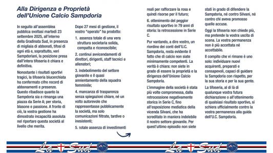 Sampdoria, ultimatum dei tifosi a Tey e Manfredi: "Non potete più restare, cercate un compratore"
