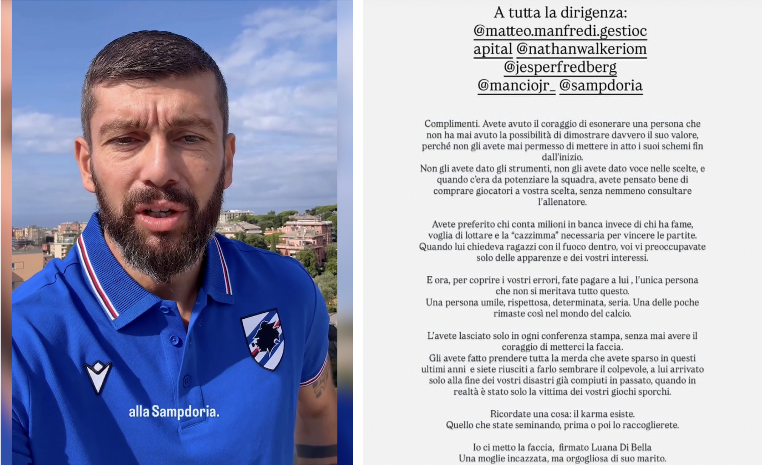 Sampdoria, la moglie di Donati alla società: "Per coprire i vostri errori fate pagare lui, che è stato vittima dei vostri giochi"