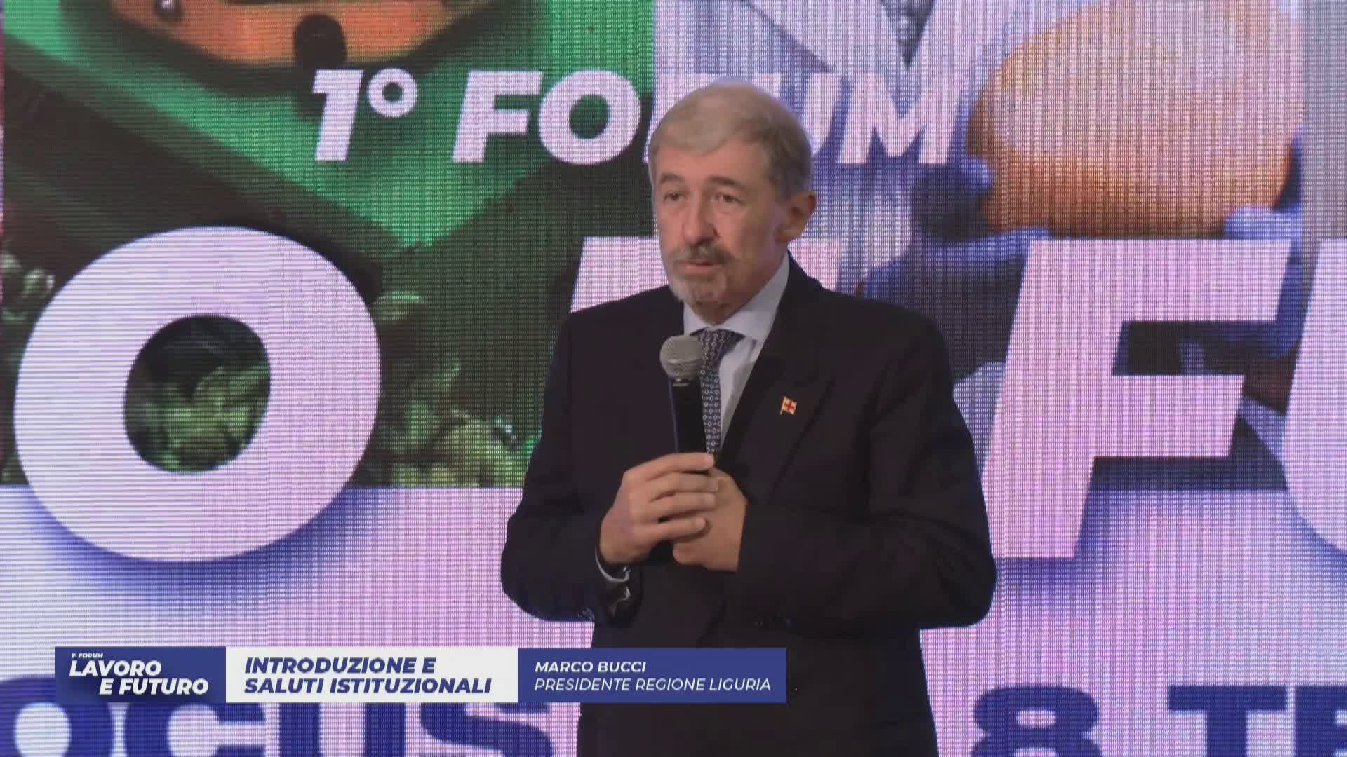 Primo Forum 'Lavoro e Futuro', presidente Bucci: “Lavoro, qualità della vita e risorse idriche. Così costruiamo la Liguria di domani"