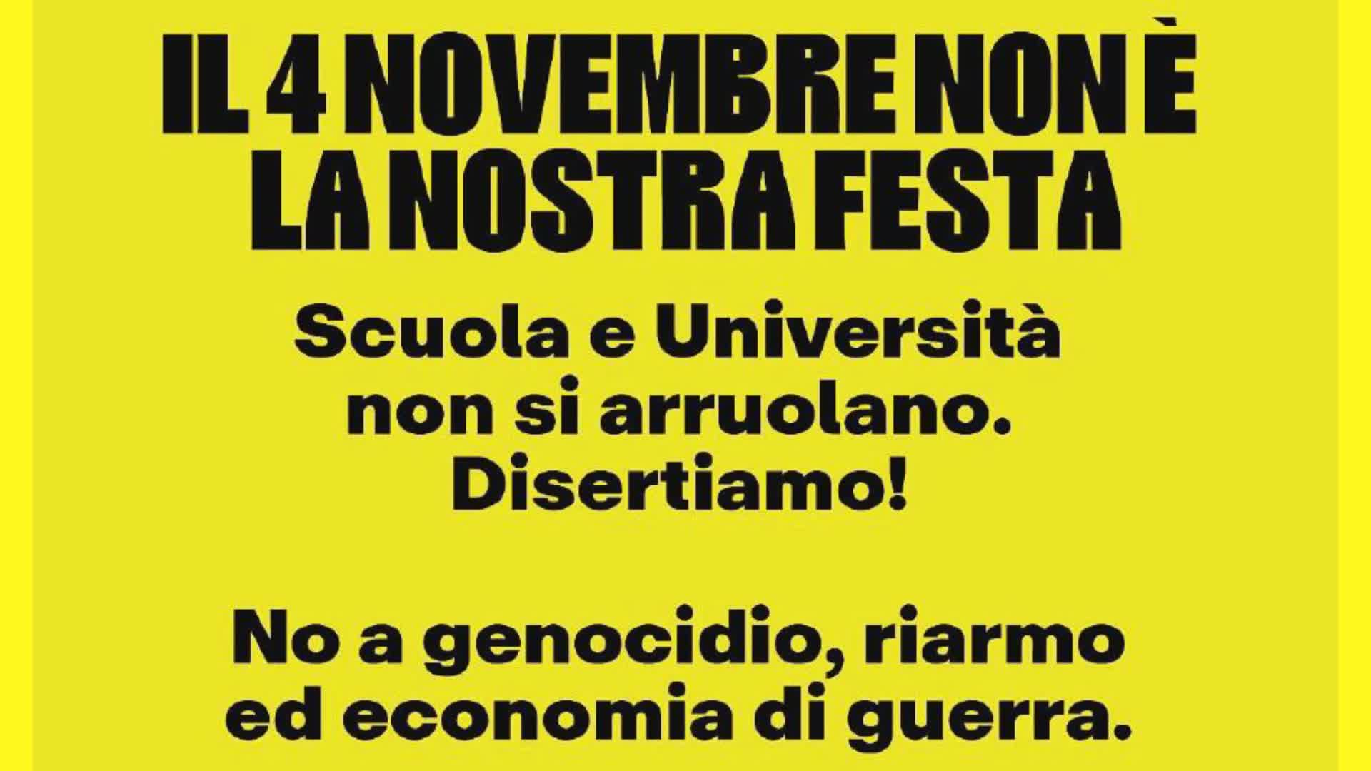 Genova, presidio USB al Rettorato: “Il 4 novembre non abbiamo nulla da festeggiare”