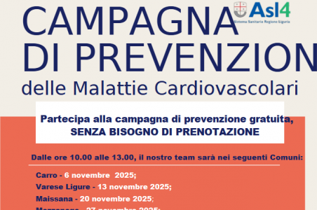 Entroterra chiavarese, al via la campagna di prevenzione cardiovascolare