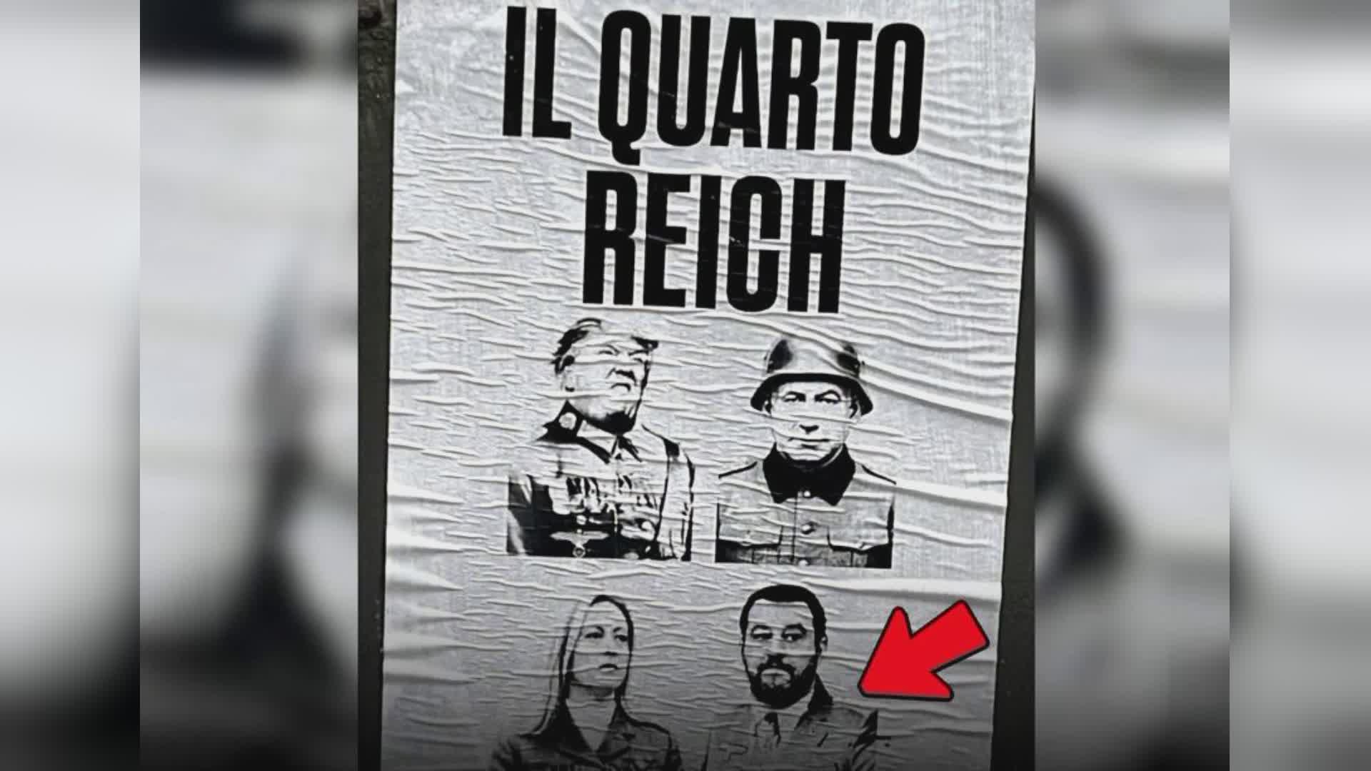 Genova, manifesti con Trump, Netanyahu, Meloni e Salvini 'Quarto Reich'. Bucci: 'Violenza inaccettabile'. Balleari: "Zero tolleranza per violenti"