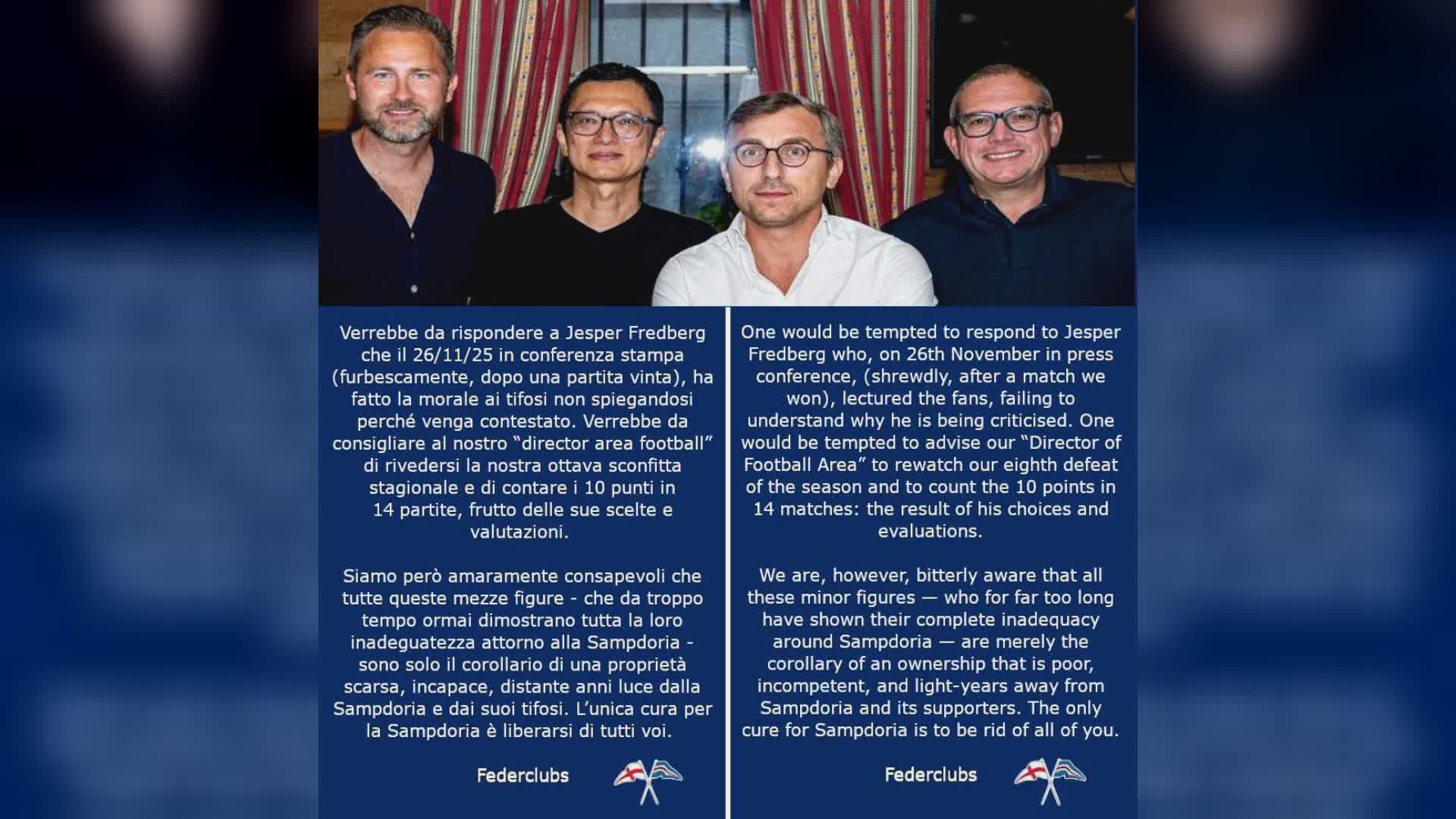 Sampdoria, diktat Federclub a Tey, Manfredi, Walker e Fredberg: "L'unica cura è liberarsi di voi"