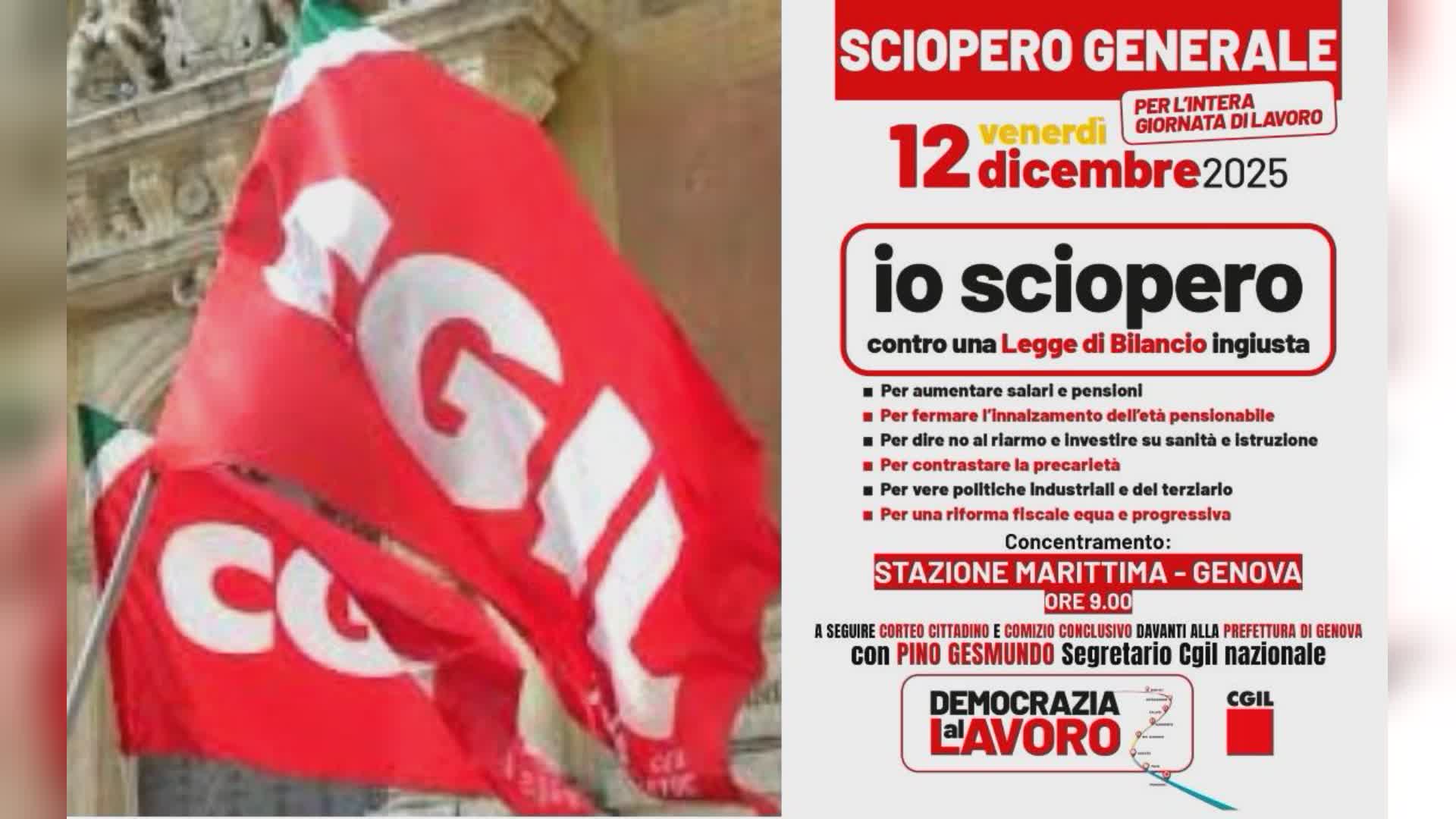 Cgil Liguria, mobilitazione a Genova contro manovra e riforma sanitaria regionale