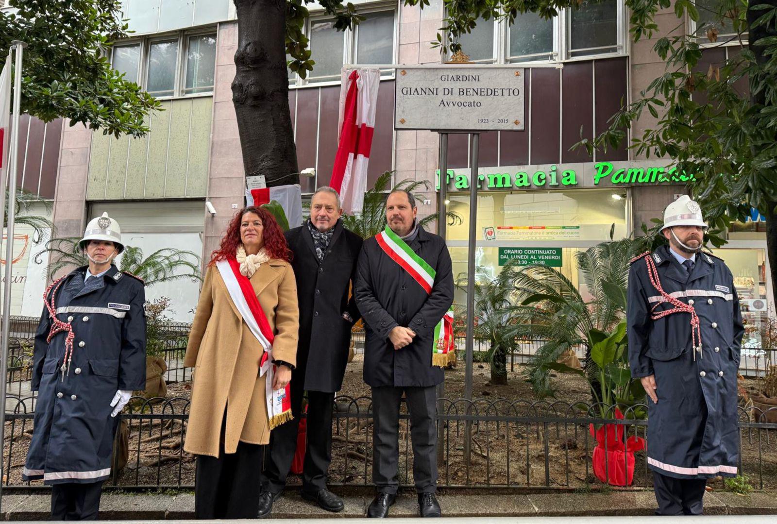 Genova intitola i giardini di piazza Portoria all'avvocato Gianni Di Benedetto, senatore, presidente Ordine e componente CSM