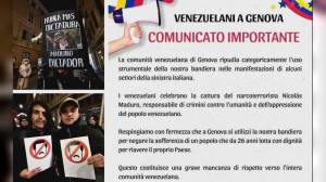 Venezuelani di Genova: "No all'uso della nostra bandiera per negare la sofferenza di un popolo che festeggia la caduta di Maduro"