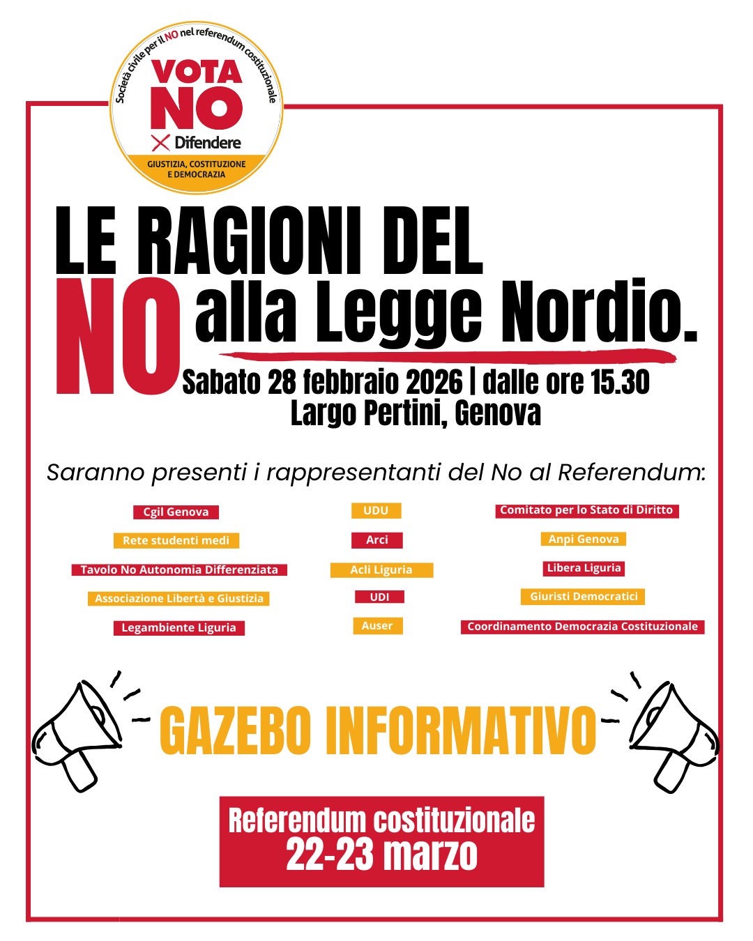 Genova, gazebo informativo sul No al referendum promosso dal Comitato Società Civile
