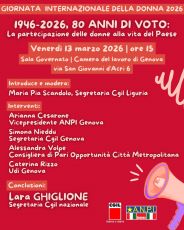 “1946 – 2026: 80 anni di voto. La partecipazione delle donne alla vita del Paese”. Venerdì l'incontro promosso da Cgil Genova e Liguria