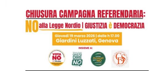 Genova, giovedì 19 ai Giardini Luzzati la chiusura della campagna per il No al referendum sulla giustizia