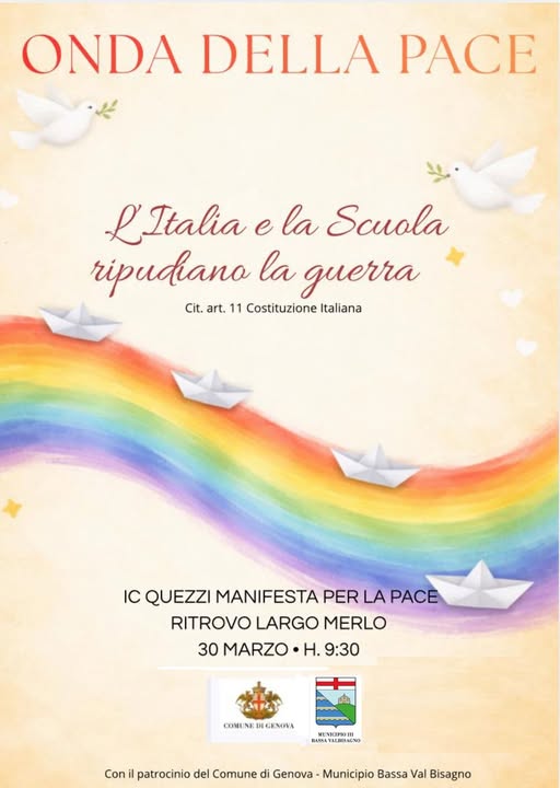 In piazza per la pace. Da largo Merlo parte la marcia di tanti alunni delle scuole della Bassa Valbisagno