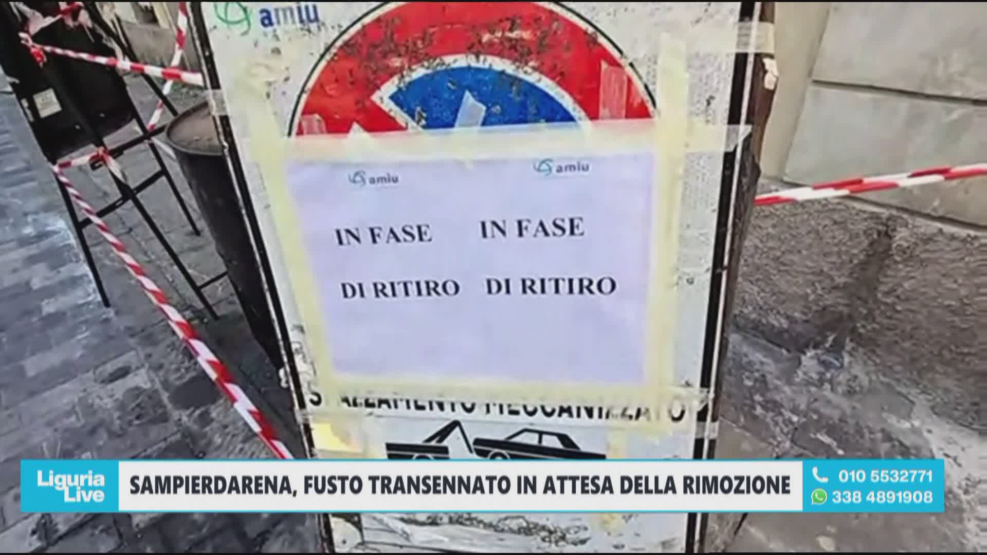 Sampierdarena, il fusto "abbandonato" è stato transennato: ora attende il suo destino