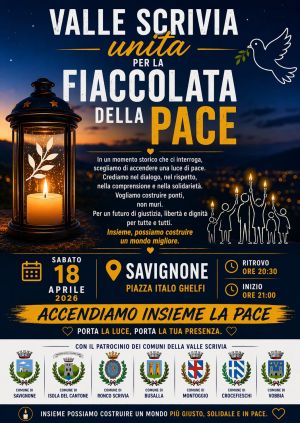 Savignone, fiaccolata per la pace: la Valle Scrivia si mobilita contro la guerra