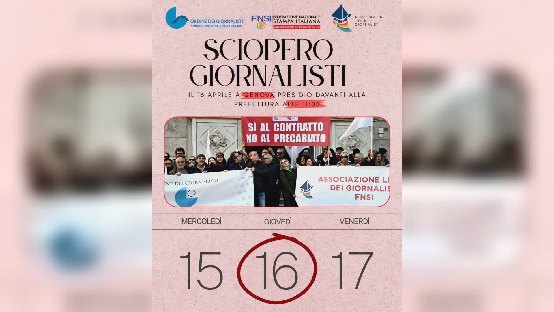 Sciopero giornalisti Fnsi, giovedì presidio davanti alla Prefettura di Genova