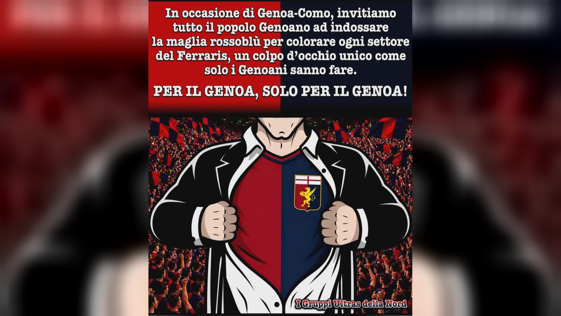 Genoa, tifosi mobilitati con il Como: "Tutti in maglia rossoblù"