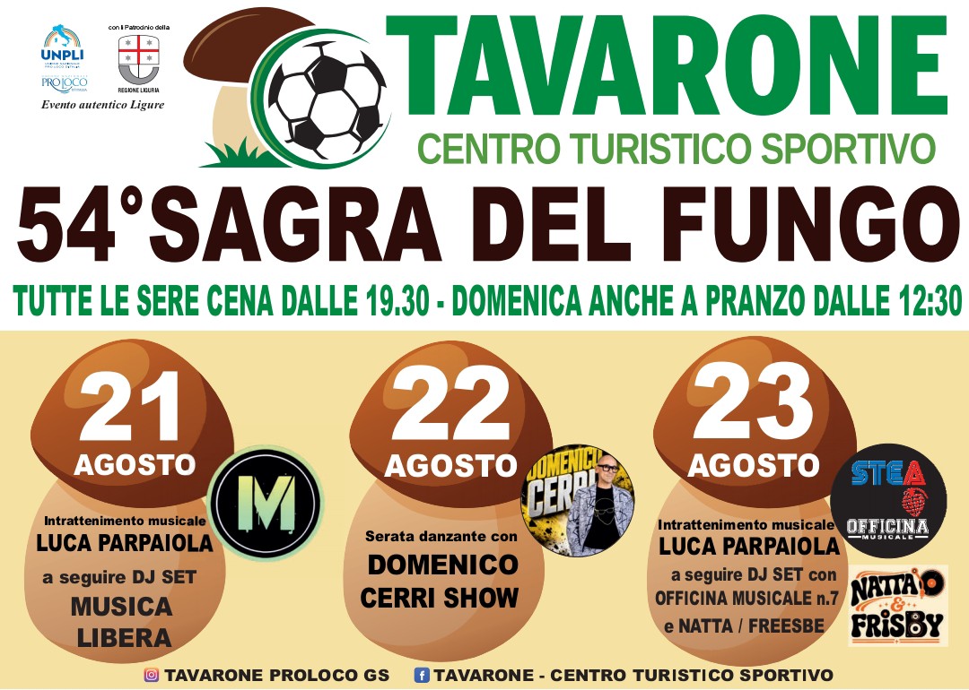 Tavarone, 54ª Sagra del Fungo: da venerdì 21 a domenica 23 in passerella il 'Re Porcino'