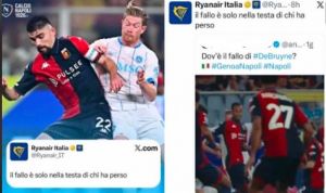 Genoa-Napoli, a sorpresa interviene Ryanair: "Il fallo è solo nella testa di chi ha perso"